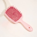 Vented hair brush in pink plastic with ergonomic handle for quick drying and styling - Single Dual Pink Mesh Brush