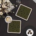 Deep green floral square coasters with vintage English borders in a tea setting - French Vintage Style - Style O [square With Rounded Corners]