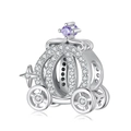 S925 sterling silver pumpkin carriage charm with white and purple cubic zirconia - Pumpkin Carriage