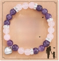 Pink and purple natural stone beaded bracelet with silver heart charm on daughter gift card - Pink Purple + To My daughter Card