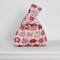 Japanese style cotton linen wrist bag with red cat prints for coins and keys - Red Cat on White