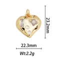 Vue détaillée du pendentif cœur en or 18k avec zircons et dimensions de 23,2 mm - Pendentif Cœur Doré avec Zirconia de Plusieurs Formes (DZ-194)