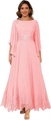 Pink chiffon formal dress with lace appliques, round neck, and bell sleeves for weddings - Pink / US size 2 (S)