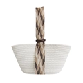 Minimalist cream woven cotton rope tote bag with geometric pattern ribbon handle - Chevron / White
