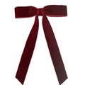 Double-layer velvet bow hair clip in deep wine red with long ribbon streamers - Burgundy
