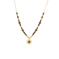 Maillard style tiger eye beaded necklace with heart stainless steel double layer chain - Single Layer Square & Round Beads Oval Gem Pendant Style (2#)