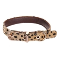 Adjustable leopard print hair calf dog collar with leather lining and gold buckle - 25-38M / Choker Necklace / Khaki