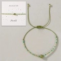 Verstellbares August Geburtsstein Peridot Perlenarmband mit olivgrüner Kordel - August Geschenkbox/Olivgrün/Peridot
