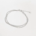 Classic silver double-layered snake and bead chain anklet in stainless steel - Double Layer Snake Bone and Bead Chain / Silver (JAP433)