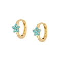 Elegant gold S925 silver earrings with blue star turquoise inlay on white background - Gold Flower Hoop Earrings