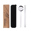 Portable stainless steel cutlery set with spoon, chopsticks, and black matte storage box - Silver Spoon Chopsticks 2-Piece Set - Black Box