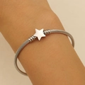 Pulsera de cable trenzado plateada minimalista con colgante de estrella para mujer - Estilo de Estrella Plateada (WG-0529)