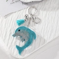 Funkelnder blauer Delfin Schlüsselanhänger mit Strass und Quaste für Handtaschen - Delfin
