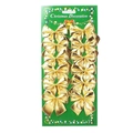 Set of 12 gold textured Christmas tree bows on green display card for holiday decoration - Cardboard 12Pcs / Gold