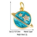 Golden planet charm with blue enamel and cubic zirconia, measuring 13.1x15x2.9mm - Blue Planet