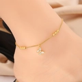 Close-up of golden butterfly anklet with white shell pendant on a box chain - Butterfly (4# Butterfly) / Gold