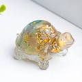Cute resin turtle figurine featuring clear material with embedded gold foil details - Opalite + Gold Foil