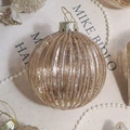 Champagne gold Christmas ball ornament with vertical stripes and glittering finish - Vintage Champagne Gold Vertical Stripe Ball 8CM
