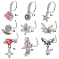 Titanium steel nose studs set featuring heart, star, and flower designs with colorful zircon - Planet Style (1#) / Silver
