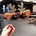 Christmas reindeer headband with gold sequins and brown plush ears for festive parties - Brown Cat Ear Antlers