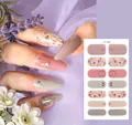 Detailed view of floral nail wraps set YS-006 with pink and glittery grey patterns - YS-006 (Gold Floral Glitter)