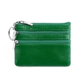 Emerald green genuine leather coin purse with lychee texture and three zipper pockets - Bright Green