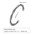 Silver vintage feather patterned stainless steel open cuff bracelet with size details - B-512 Mobius Texture