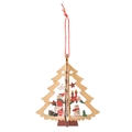 3D laser-cut wooden Christmas tree ornament with hand-painted Santa Claus and snowman motifs - 3D Christmas Tree Style B [Natural Wood]