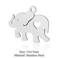 Silver stainless steel elephant pendant with heart cutout, 15x17mm DIY jewelry charm - Silver Elephant with Heart (5Pcs/Pack)