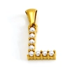 Golden titanium steel letter L necklace pendant with round white pearl inlays - Letter L