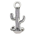 Silver cactus alloy pendant for DIY jewelry making with metallic finish and top loop - Cactus (11237)