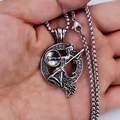 Retro stainless steel Spartan warrior pendant necklace with relief detail on box chain - Greek Goddess