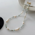 Handmade beaded necklace with natural blue amazonite pearls and gold spacers - Pearl and Colorful Bead Fashion Necklace XL0187
