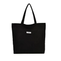 Classic black corduroy tote bag with vertical stripes and fashion instinct label - Black