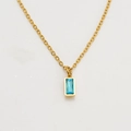 Golden titanium steel necklace featuring a rectangular aquamarine zircon pendant charm - December / Light Blue