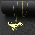 Collar de dinosaurio Tiranosaurio dorado con recorte de corazón sobre cuero negro - Dorado
