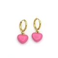 Elegant gold hoop earrings with 3D pink heart pendants on a clean white background - Pink