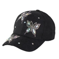 Fashionable black baseball cap with sparkling rhinestone butterfly patterns and jacquard texture - L(58-60cm) / Black