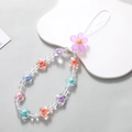 Cinturino per telefono con perline a fiori in acrilico colorato e cordino bianco da polso - Catena per Telefono Fiore Viola (K2104)