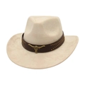 Beigefarbener Westernhut aus Wildlederimitat mit Lederband, Nieten und Stierkopf-Deko - Einheitsgröße / Beige (Goldener Stierkopf)