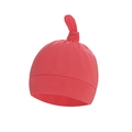 Coral red newborn knotted hat made of soft fabric with a minimalist design - Watermelon Red Hat and Mittens