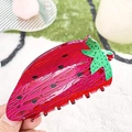 Cute strawberry hair claw clip made of red translucent resin with green leaf detail - Strawberry