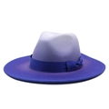 Western wool fedora with purple gradient and blue ribbon bow on white background - M (56-58cm) / Blue