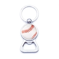 Silver metal baseball bottle opener keychain with red stitching detail on white background - White Baseball Style (XSWX5575-5)