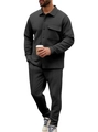 Tuta da uomo grigio scuro in maglia a nido d'ape con camicia a rever e pantaloni coordinati - S / Nero