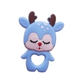 Blue cartoon deer baby silicone teether with heart-shaped grip and sensory texture - Elk / Blue