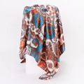 Detailed close-up of paisley pattern silk scarf with elegant blue and orange print - 90x90cm / Blue (D9047)