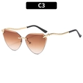 Cat eye rimless sunglasses with brown gradient lenses and golden textured metal temples - Double Tea Lens (C3)
