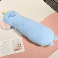 Langes Elefanten-Plüschkissen in Hellblau mit weicher Stickerei und Schlafgesicht - Elefant / 75cm