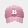 Pink washed cotton baseball cap with white embroidered B letter in retro style - Adjustable / Pink